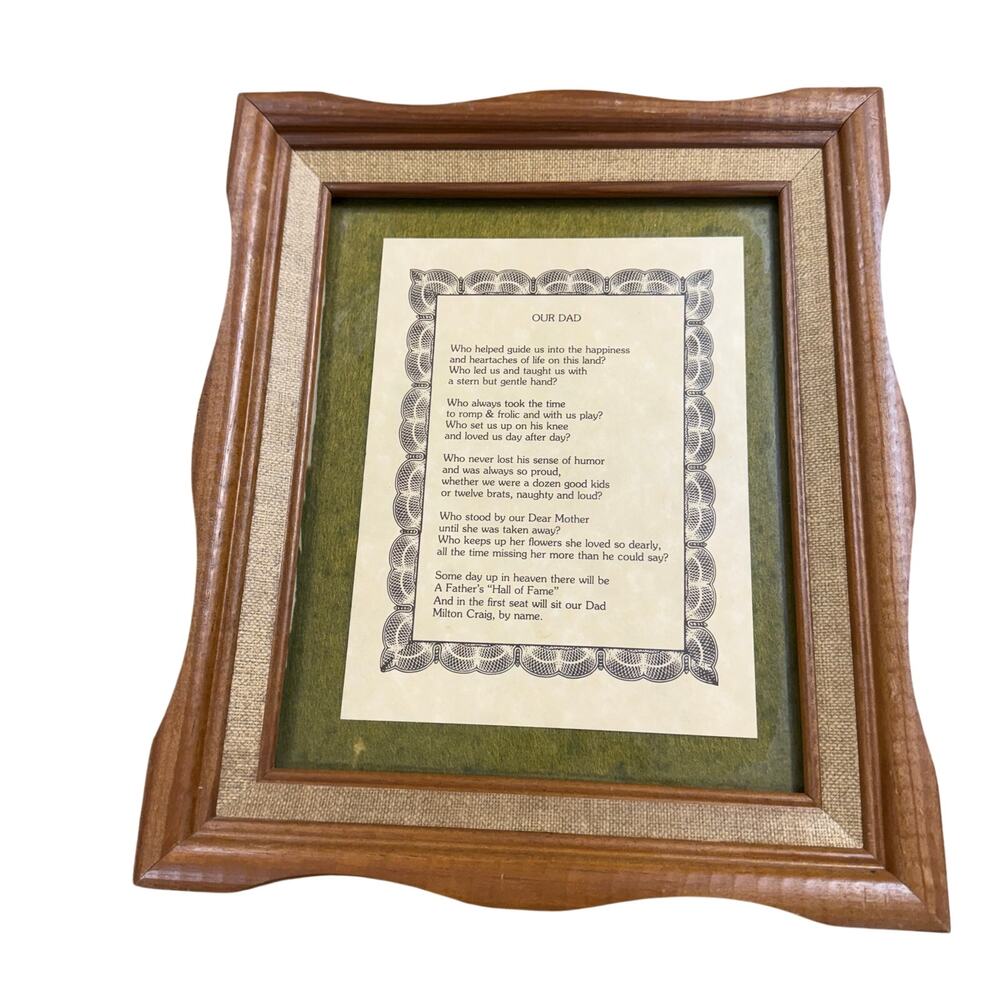 Vintage Wicker / Solid Wood Style Picture Frame 8x10 Hanging Decor w/ Dad Print